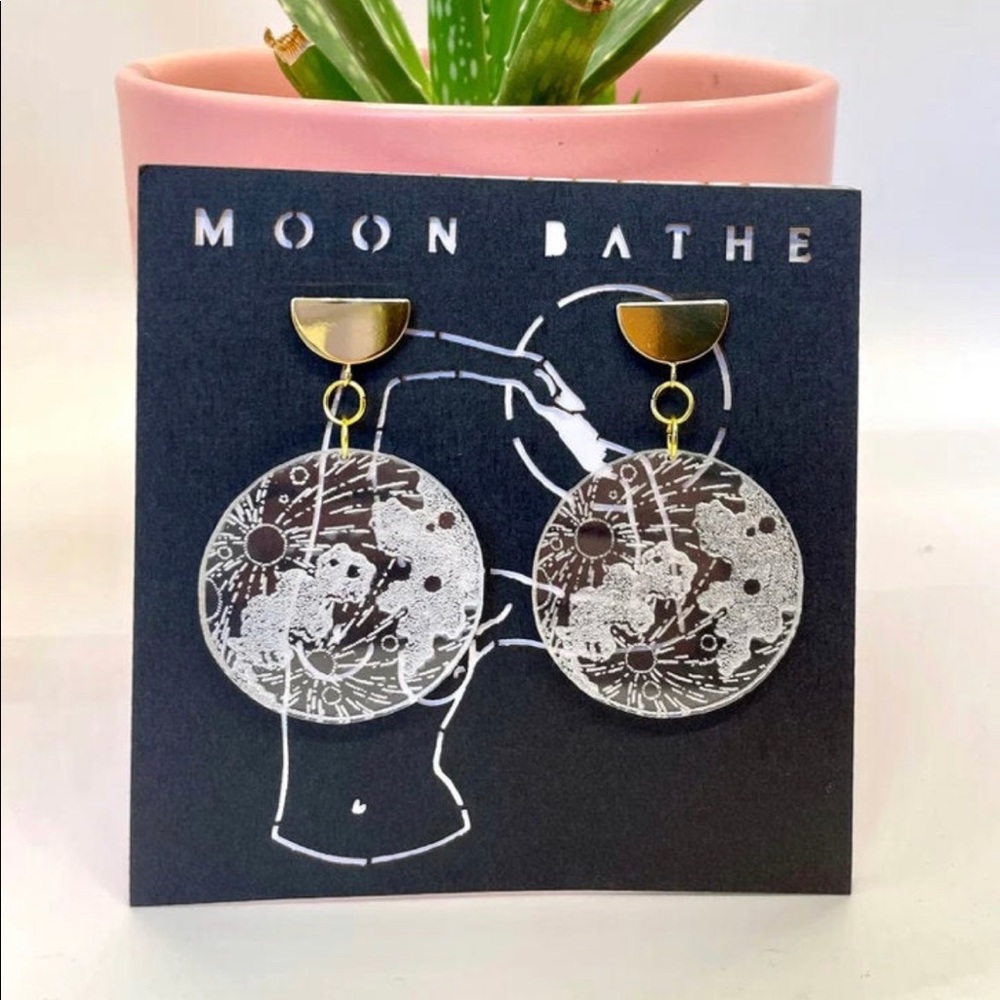 Full moon earrings - laser etched acrylic
